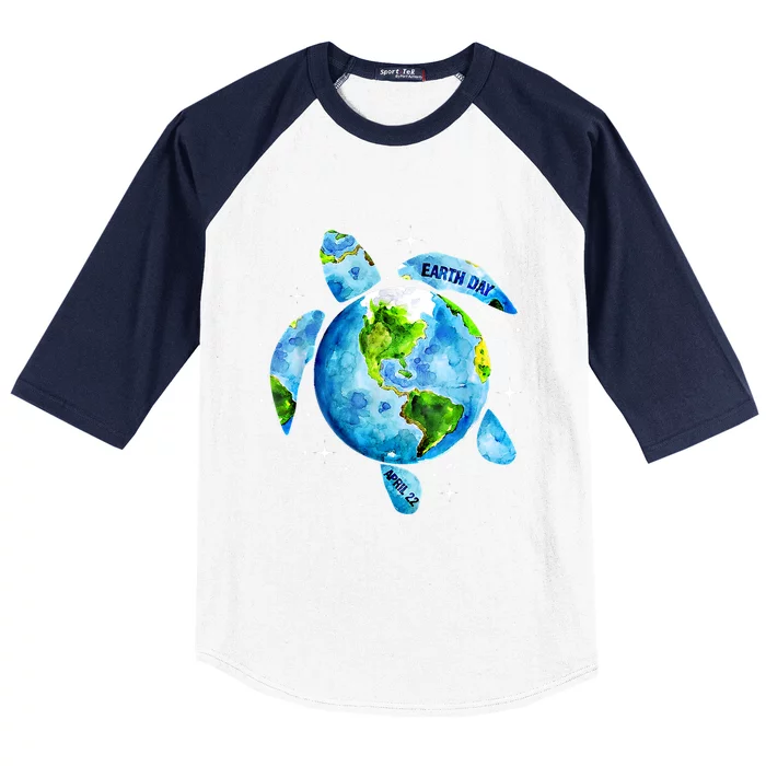 Happy Earth Day Restore Earth Sea Turtle Art Save The Planet Gift Baseball Sleeve Shirt