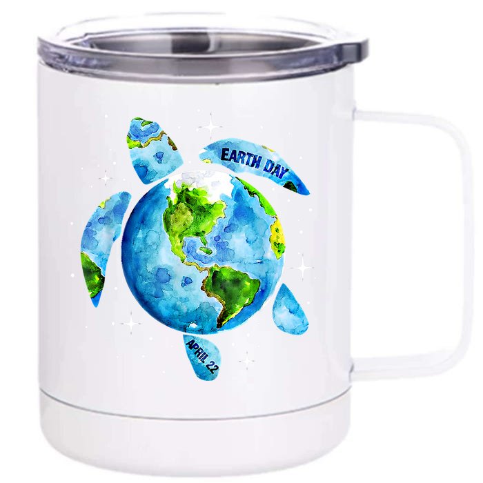 Happy Earth Day Restore Earth Sea Turtle Art Save The Planet Gift Front & Back 12oz Stainless Steel Tumbler Cup