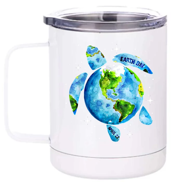 Happy Earth Day Restore Earth Sea Turtle Art Save The Planet Gift Front & Back 12oz Stainless Steel Tumbler Cup