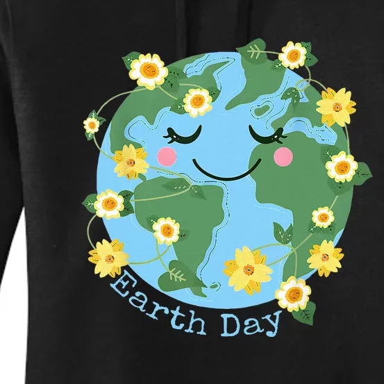 Happy Earth Day Cute Earth With Floral Earth Day 2024 Women's Pullover Hoodie