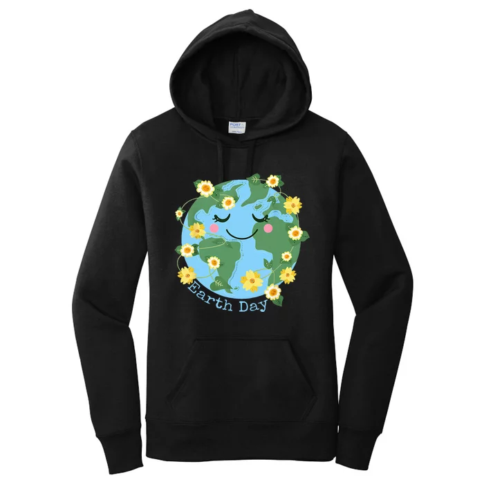 Happy Earth Day Cute Earth With Floral Earth Day 2024 Women's Pullover Hoodie