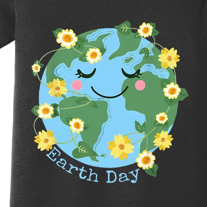 Happy Earth Day Cute Earth With Floral Earth Day 2024 Baby Bodysuit