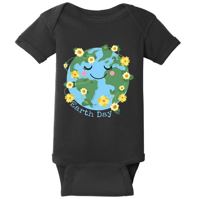 Happy Earth Day Cute Earth With Floral Earth Day 2024 Baby Bodysuit