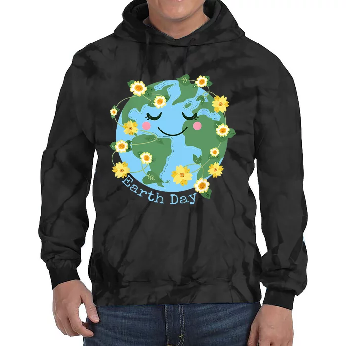 Happy Earth Day Cute Earth With Floral Earth Day 2024 Tie Dye Hoodie