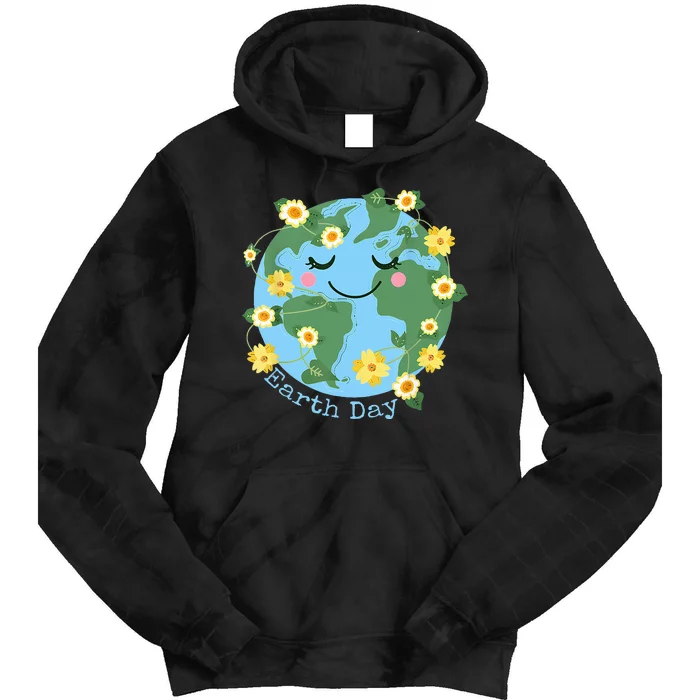 Happy Earth Day Cute Earth With Floral Earth Day 2024 Tie Dye Hoodie