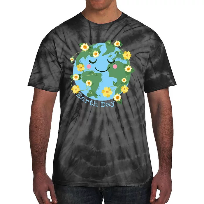 Happy Earth Day Cute Earth With Floral Earth Day 2024 Tie-Dye T-Shirt