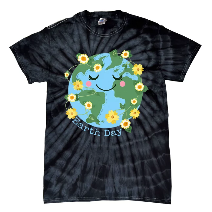 Happy Earth Day Cute Earth With Floral Earth Day 2024 Tie-Dye T-Shirt