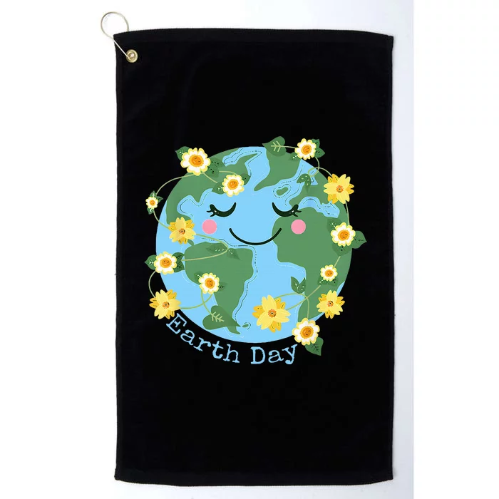 Happy Earth Day Cute Earth With Floral Earth Day 2024 Platinum Collection Golf Towel