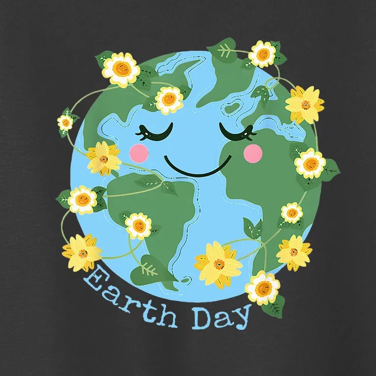 Happy Earth Day Cute Earth With Floral Earth Day 2024 Toddler T-Shirt