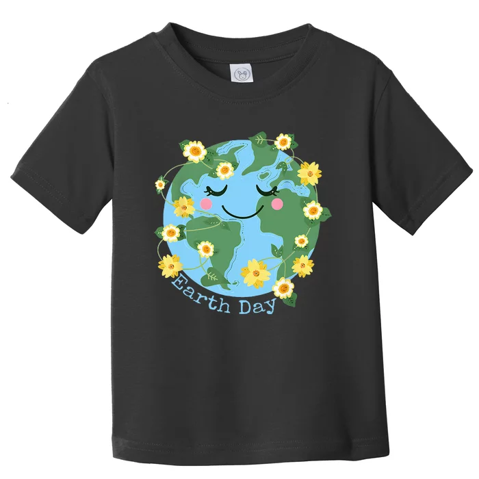 Happy Earth Day Cute Earth With Floral Earth Day 2024 Toddler T-Shirt