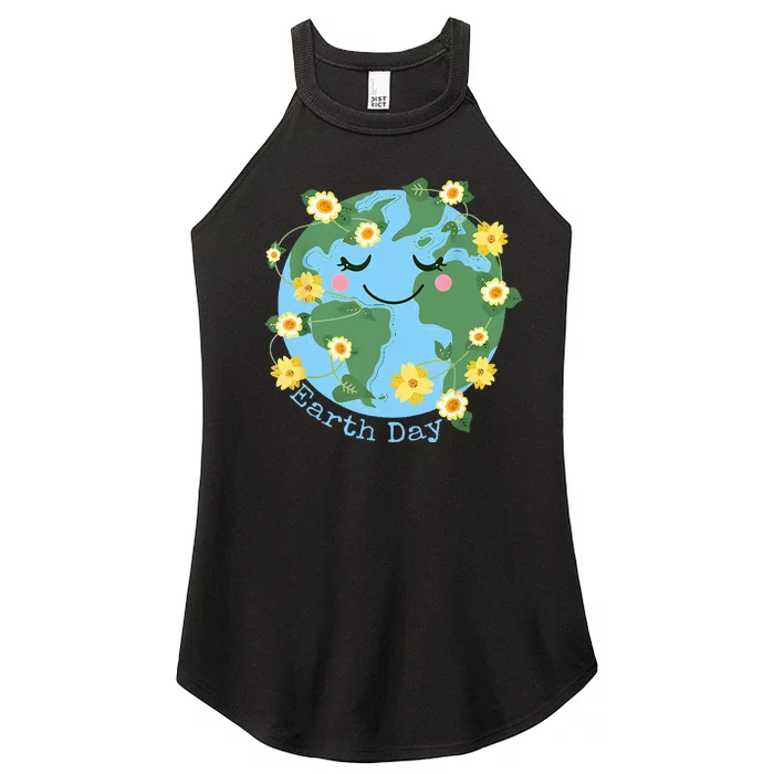 Happy Earth Day Cute Earth With Floral Earth Day 2024 Women’s Perfect Tri Rocker Tank