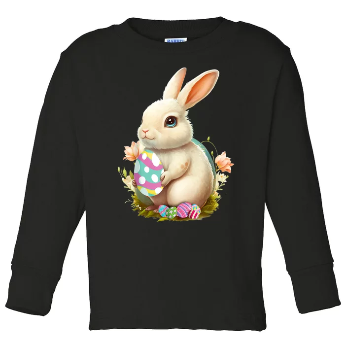 Happy Easter Day Easter Bunny Easter Egg Funny Toddler Long Sleeve Shirt