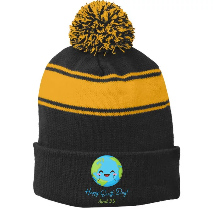 Happy Earth Day April 22 Cute Planet Stripe Pom Pom Beanie