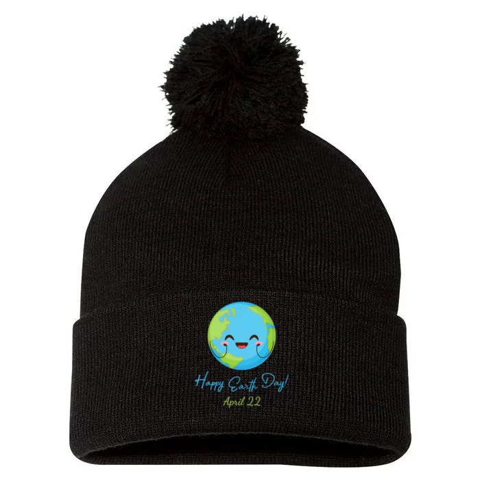 Happy Earth Day April 22 Cute Planet Pom Pom 12in Knit Beanie