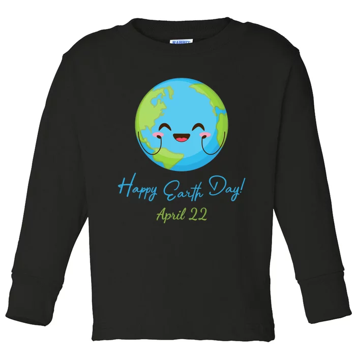 Happy Earth Day April 22 Cute Planet Toddler Long Sleeve Shirt