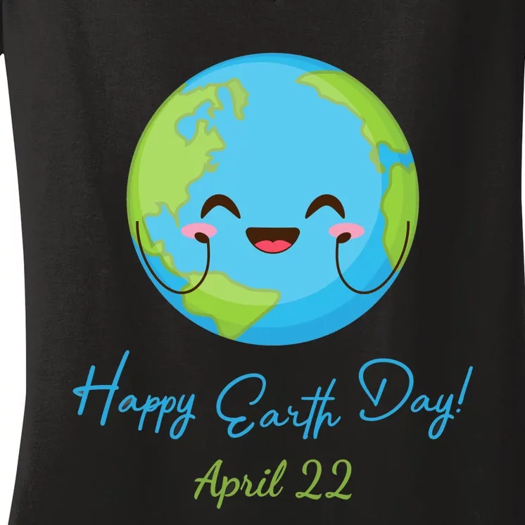 Happy Earth Day April 22 Cute Planet Women's V-Neck T-Shirt