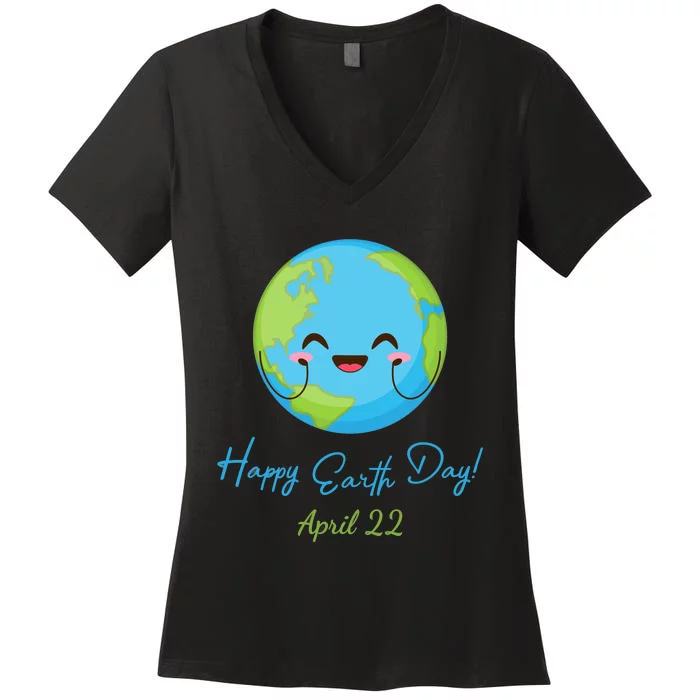 Happy Earth Day April 22 Cute Planet Women's V-Neck T-Shirt