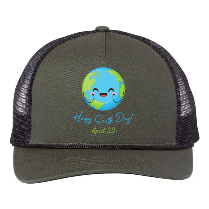 Happy Earth Day April 22 Cute Planet Retro Rope Trucker Hat Cap