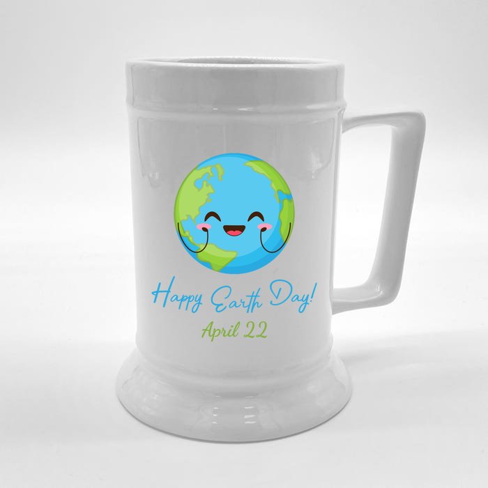 Happy Earth Day April 22 Cute Planet Front & Back Beer Stein