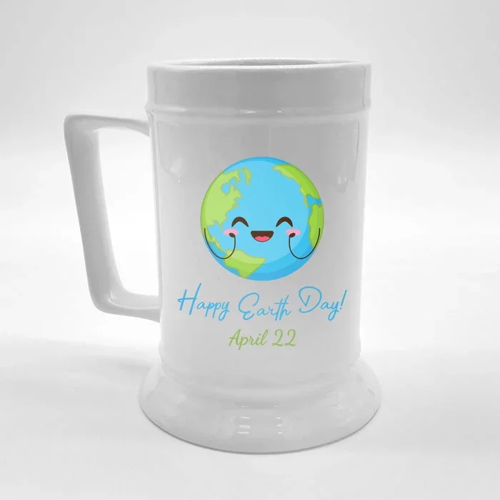 Happy Earth Day April 22 Cute Planet Front & Back Beer Stein