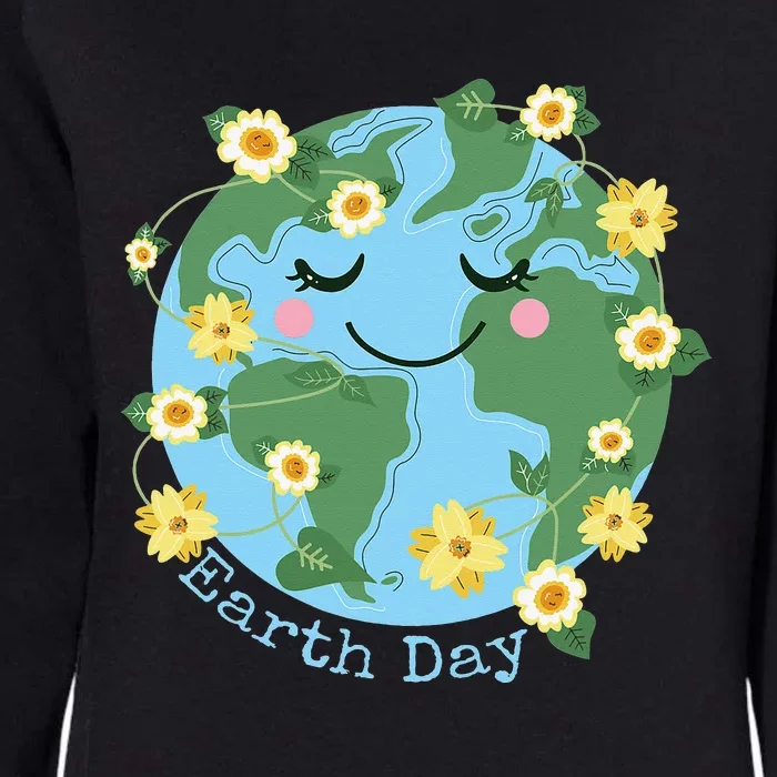 Happy Earth Day Cute Earth With Floral Womens California Wash Sweatshirt