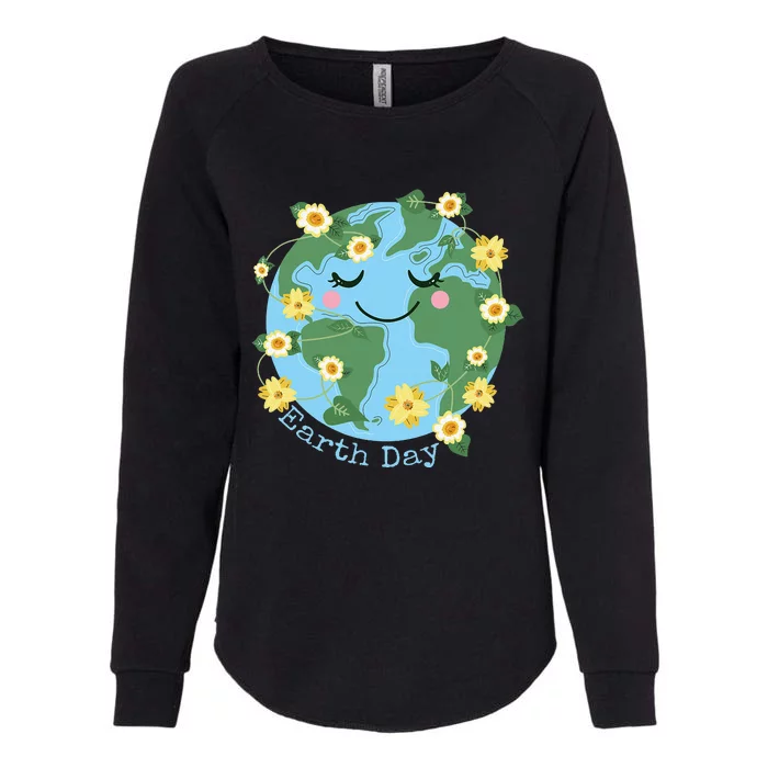 Happy Earth Day Cute Earth With Floral Womens California Wash Sweatshirt