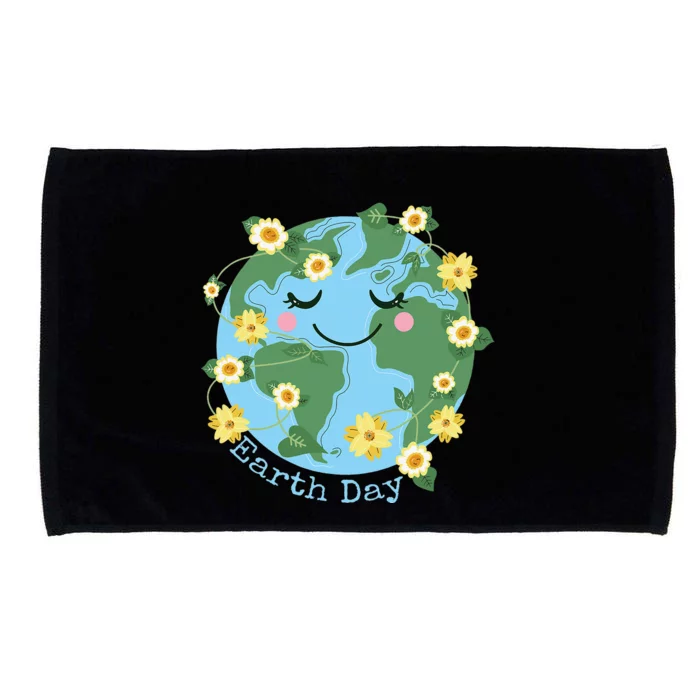 Happy Earth Day Cute Earth With Floral Microfiber Hand Towel