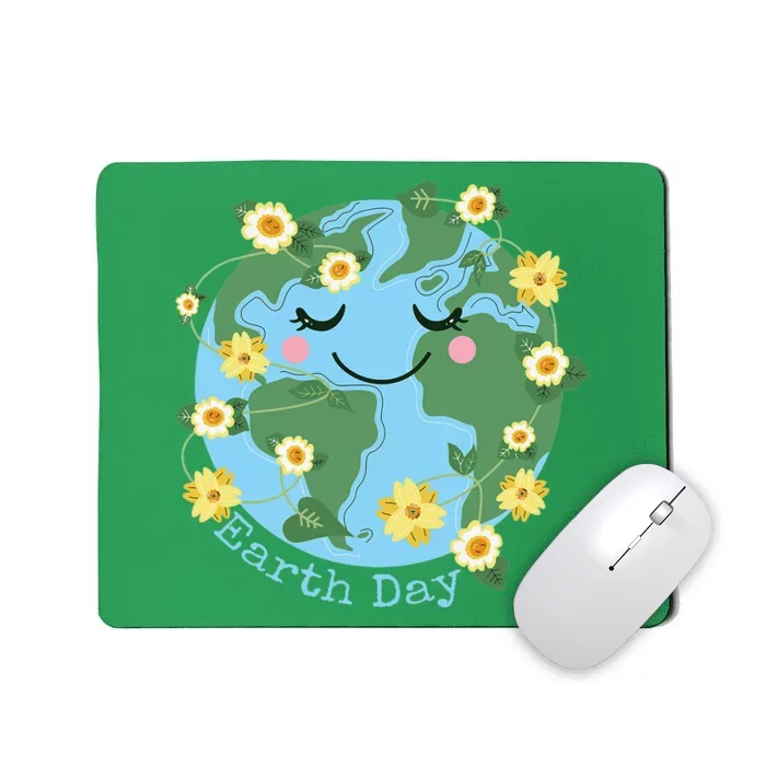 Happy Earth Day Cute Earth With Floral Mousepad