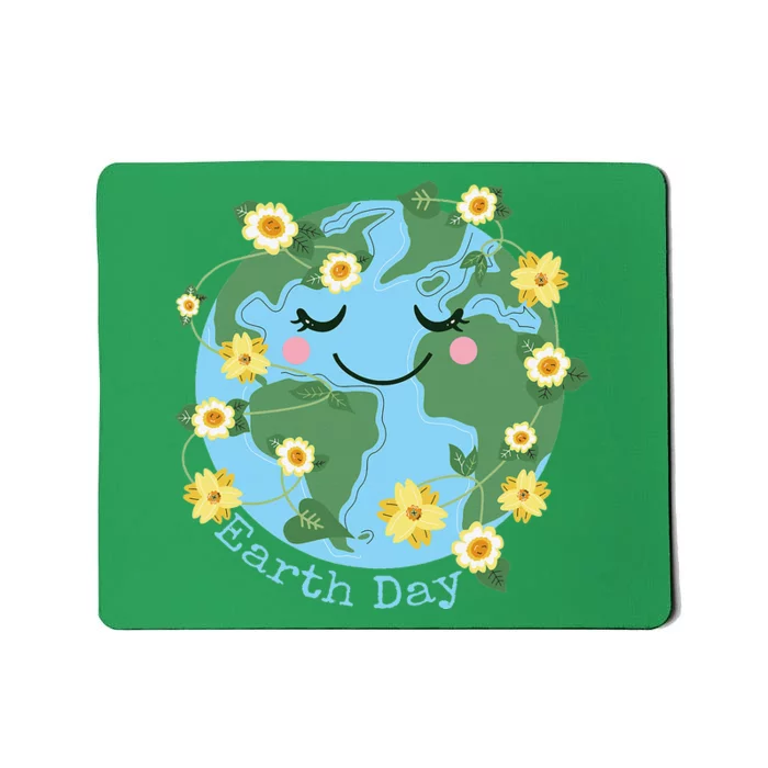 Happy Earth Day Cute Earth With Floral Mousepad