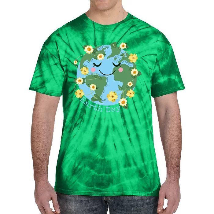 Happy Earth Day Cute Earth With Floral Tie-Dye T-Shirt