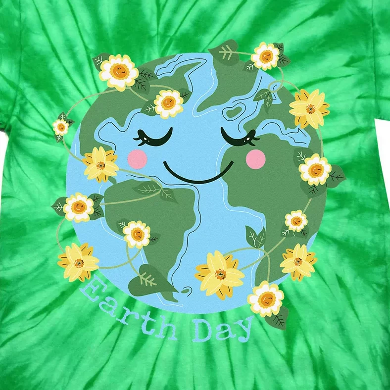 Happy Earth Day Cute Earth With Floral Tie-Dye T-Shirt