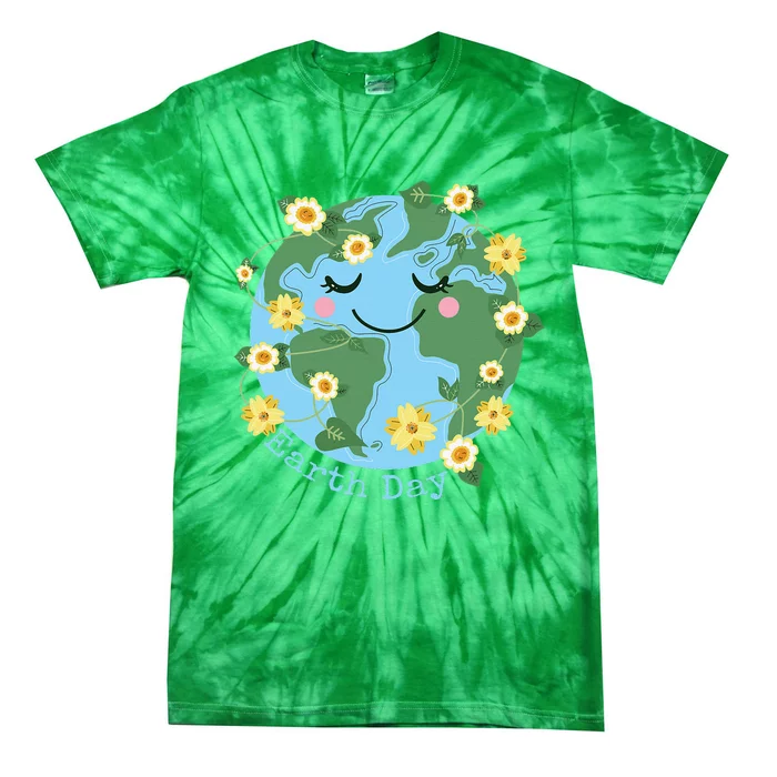 Happy Earth Day Cute Earth With Floral Tie-Dye T-Shirt