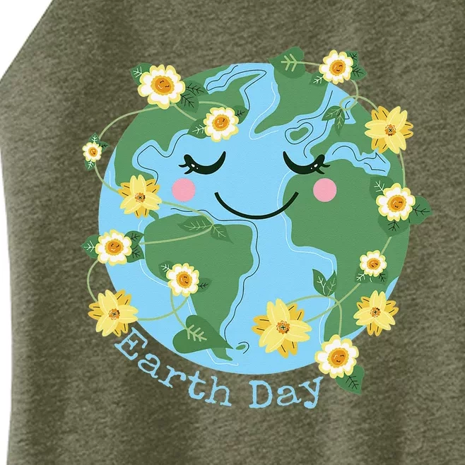 Happy Earth Day Cute Earth With Floral Women’s Perfect Tri Rocker Tank