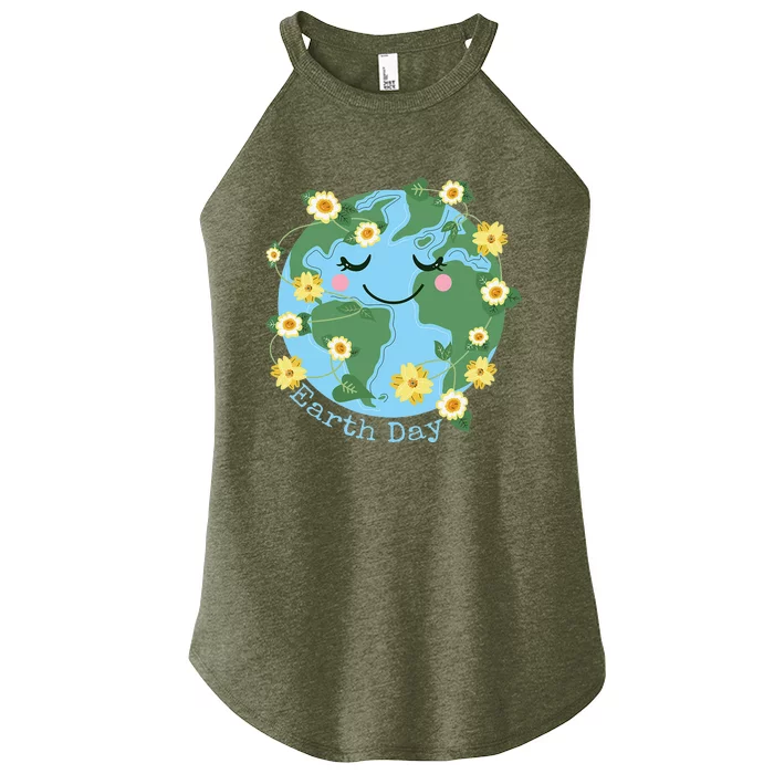 Happy Earth Day Cute Earth With Floral Women’s Perfect Tri Rocker Tank