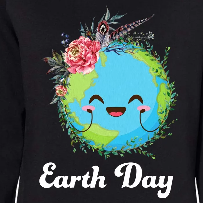 Happy Earth Day Cute Earth With Floral Wreath Womens California Wash Sweatshirt