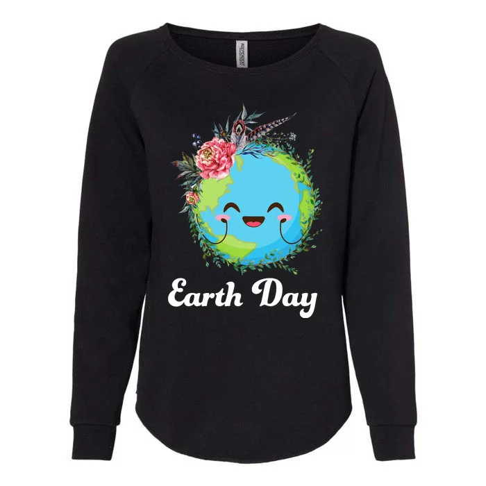 Happy Earth Day Cute Earth With Floral Wreath Womens California Wash Sweatshirt