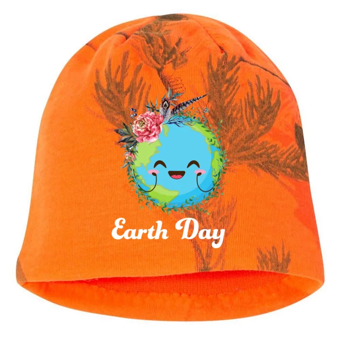 Happy Earth Day Cute Earth With Floral Wreath Kati - Camo Knit Beanie