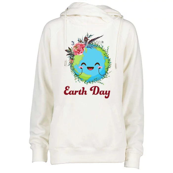 Happy Earth Day Cute Earth With Floral Wreath Womens Funnel Neck Pullover Hood