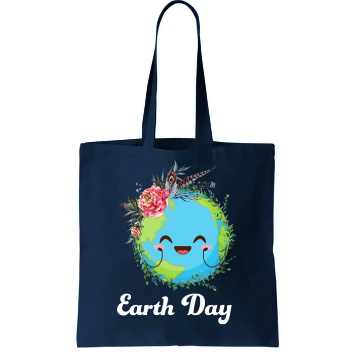 Happy Earth Day Cute Earth With Floral Wreath Tote Bag