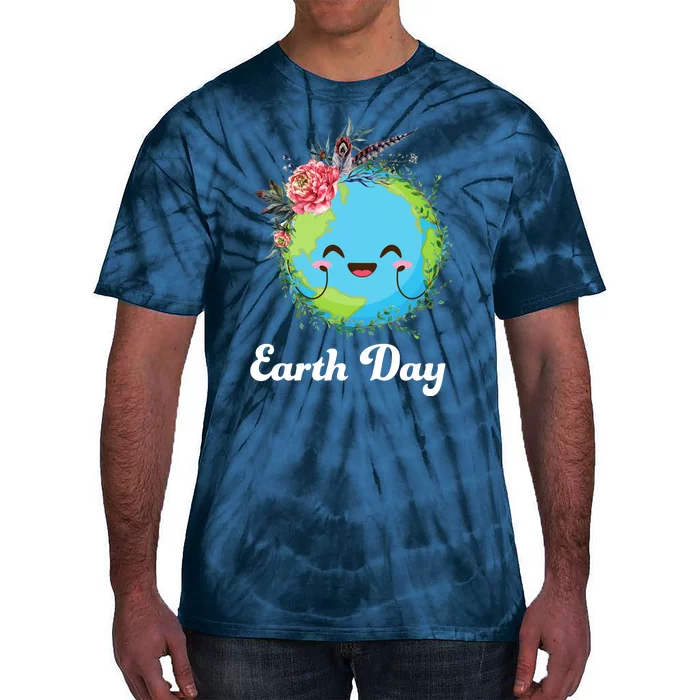 Happy Earth Day Cute Earth With Floral Wreath Tie-Dye T-Shirt