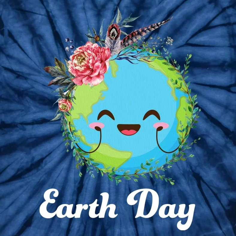 Happy Earth Day Cute Earth With Floral Wreath Tie-Dye T-Shirt