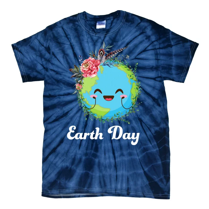 Happy Earth Day Cute Earth With Floral Wreath Tie-Dye T-Shirt