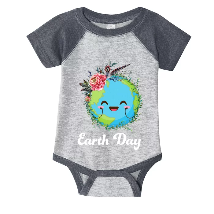 Happy Earth Day Cute Earth With Floral Wreath Infant Baby Jersey Bodysuit