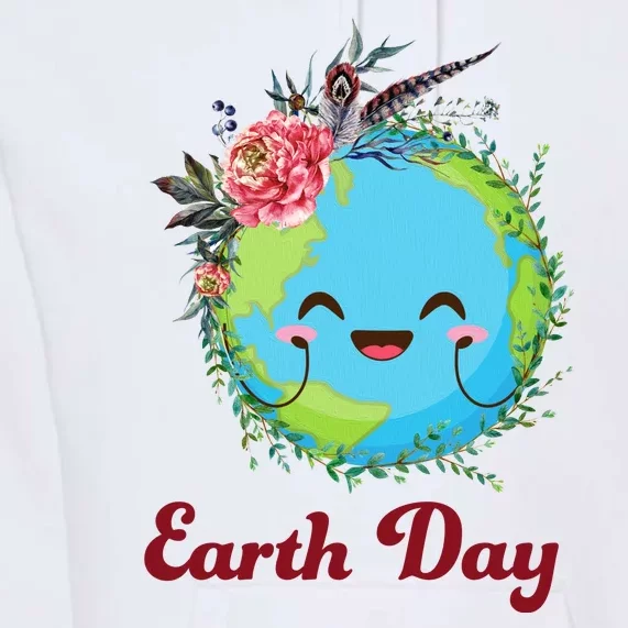 Happy Earth Day Cute Earth With Floral Wreath Premium Hoodie