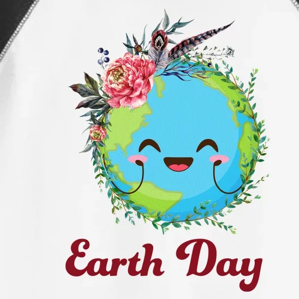 Happy Earth Day Cute Earth With Floral Wreath Toddler Fine Jersey T-Shirt