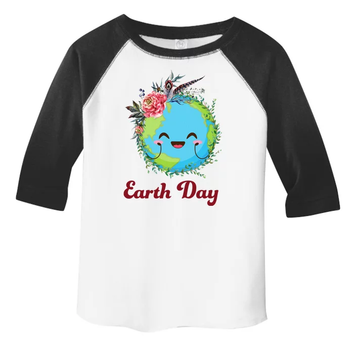 Happy Earth Day Cute Earth With Floral Wreath Toddler Fine Jersey T-Shirt