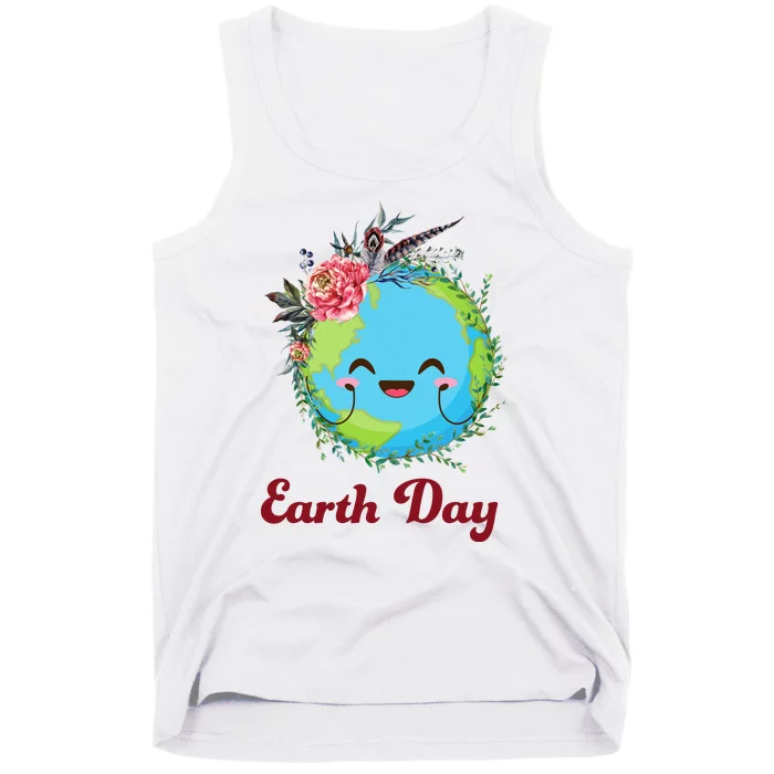 Happy Earth Day Cute Earth With Floral Wreath Tank Top