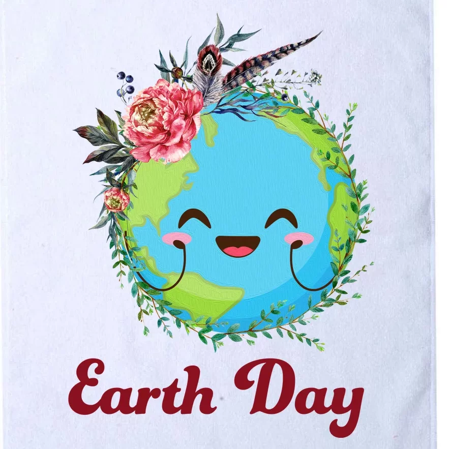 Happy Earth Day Cute Earth With Floral Wreath Platinum Collection Golf Towel