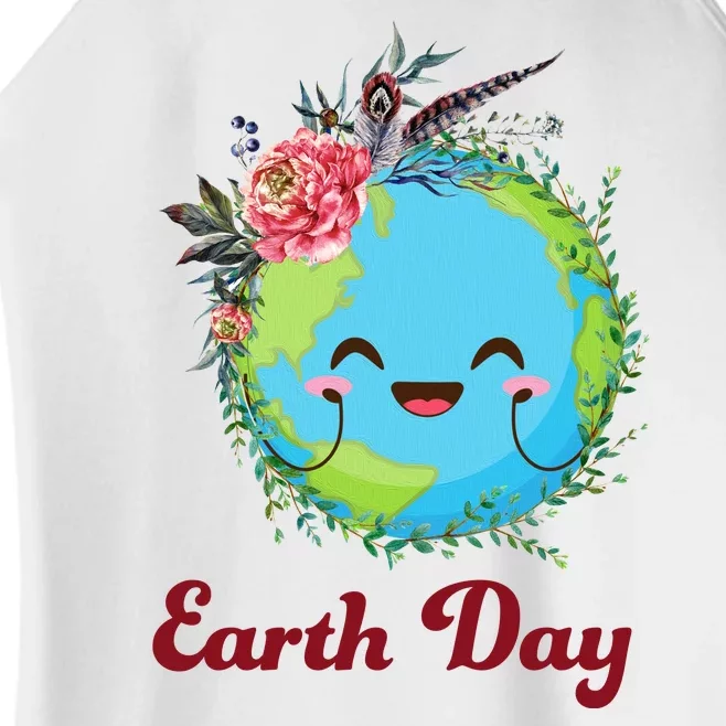 Happy Earth Day Cute Earth With Floral Wreath Women’s Perfect Tri Rocker Tank