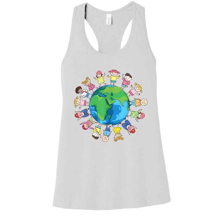 Happy Earth Day Children Around The World Women's Racerback Tank